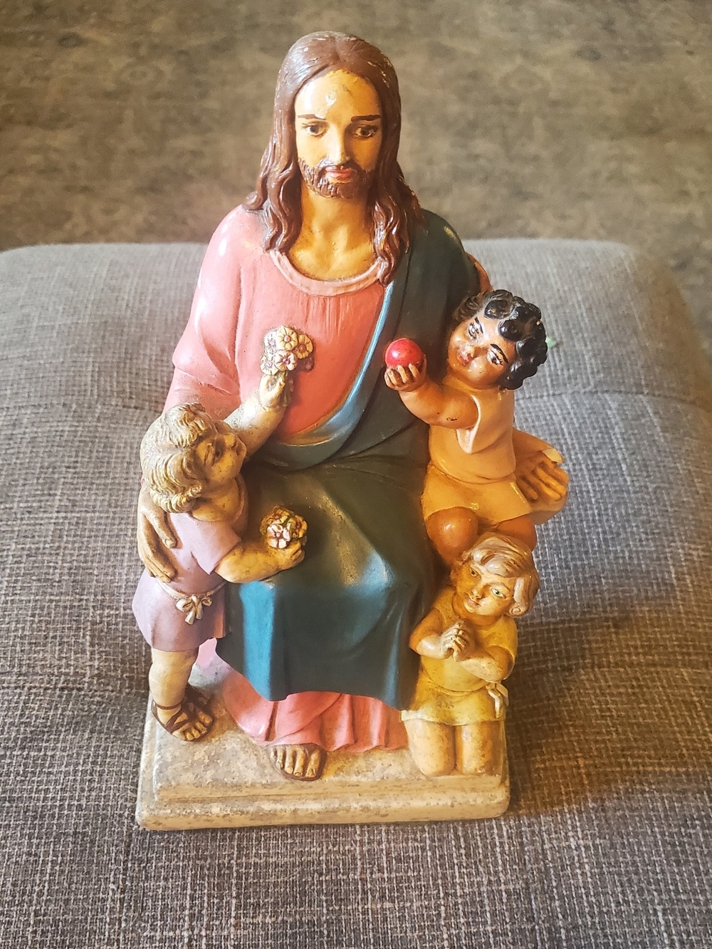 Religious Figurine of Jesus with Children - Multicolor Chalkware Vintage 1970's